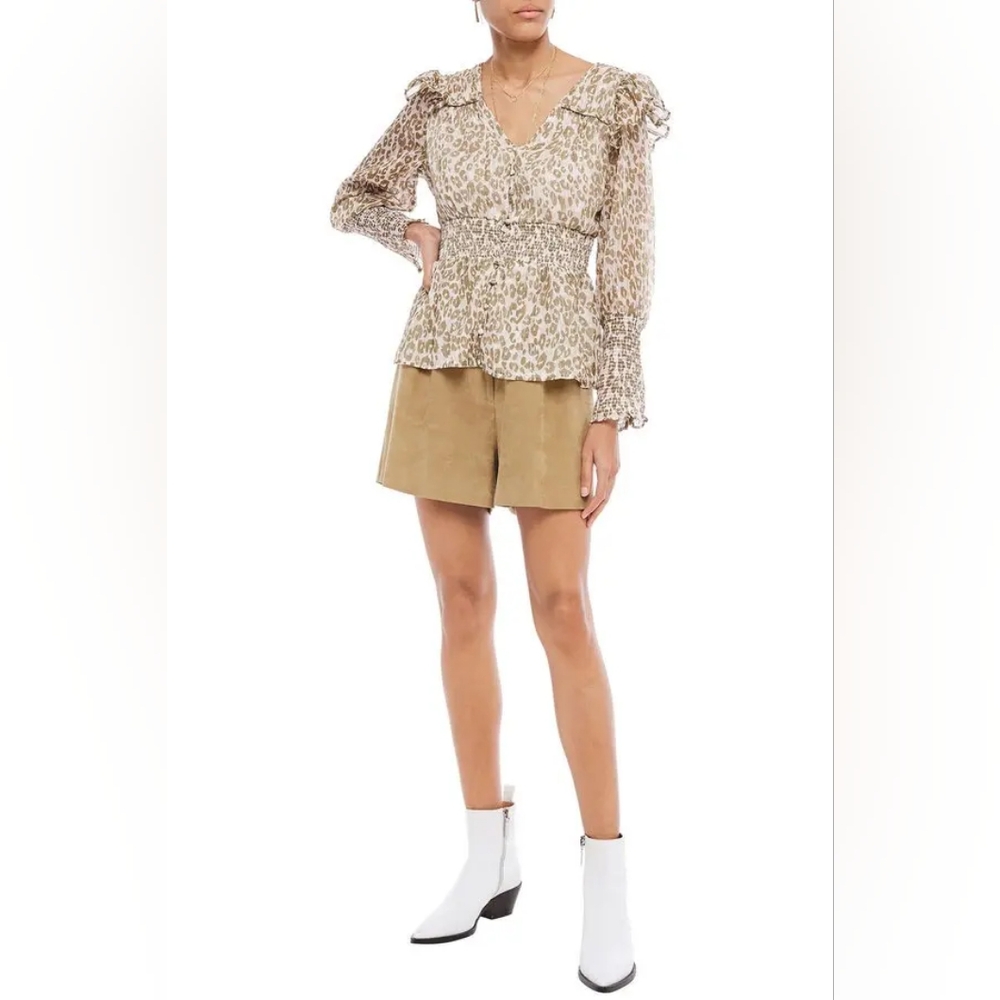 Walter Baker Ailsa Shirred Leopard Print Metallic‎ Georgette Blouse